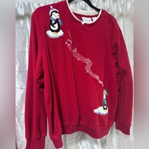 Alfred Dunner Red Musical Penguins Women's Sweater
